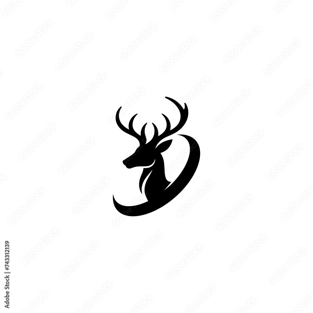 Simple Deer Logo Silhouette Black Flat Vector On white background Simple Deer Logo Silhouette Black Flat Vector On white background
