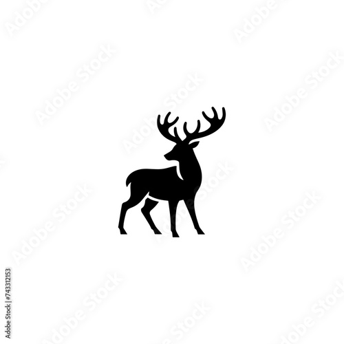 Simple Deer Logo Silhouette Black Flat Vector On white background © santo