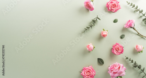 Happy Mother's day and Women's Day decoration concept made from flower on pastel background.