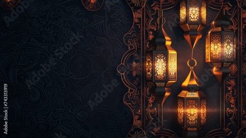 Slamic ramadan background: arabic ornament pattern & luxurious mandala lantern decoration - perfect for eid greetings, hajj, invitations, premium frames, mosques & more photo