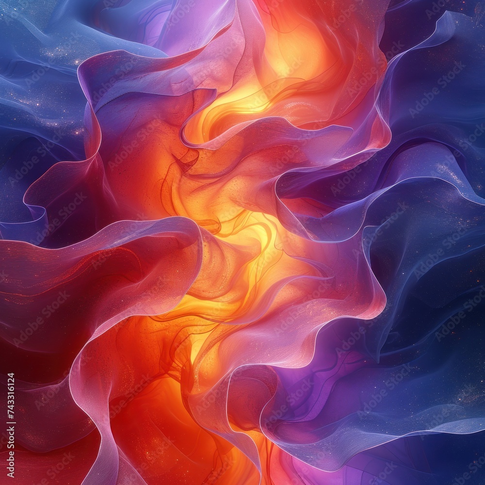 Obraz premium The art work of flames fluctuates in waves with dramatic colorful lines, fantastic effect elements resembling a rainbow, the concept of business, creativity, positive energy, motivation. Generative AI