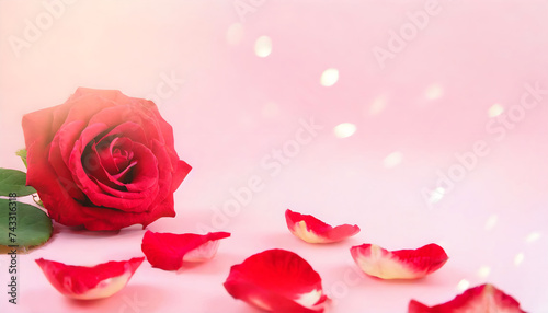 Red rose and roses petals Valentine s day banner