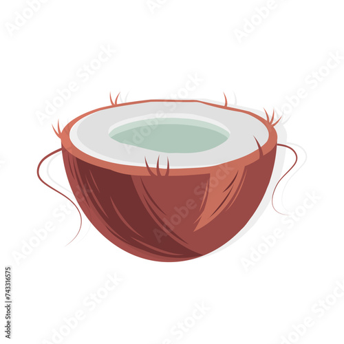 Isolated Half fresh coconut in cartoon styles on a transparent background. Sticker. Icon. Isolate