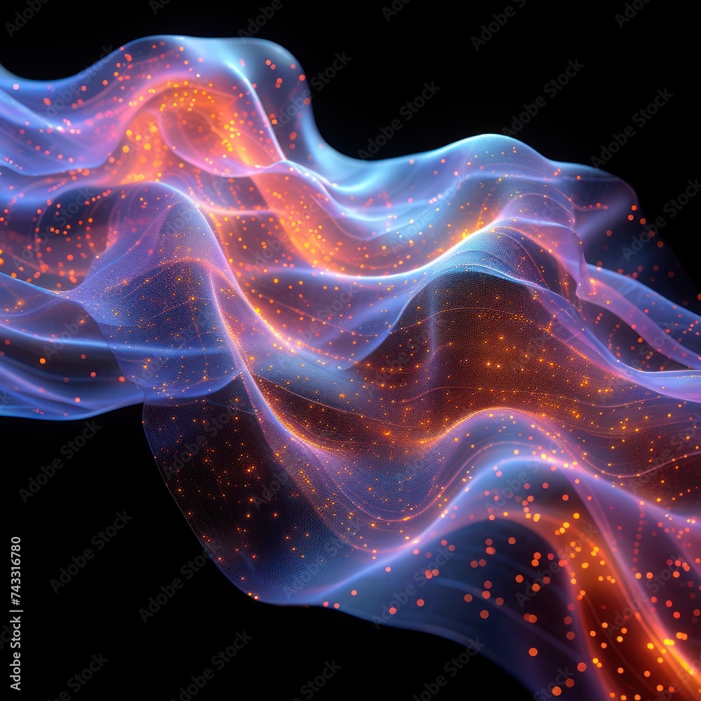 Fototapeta premium The art work of flames fluctuates in waves with dramatic colorful lines, fantastic effect elements resembling a rainbow, the concept of business, creativity, positive energy, motivation. Generative AI