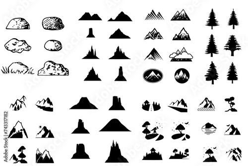 Mountain icon set of various shapes photo