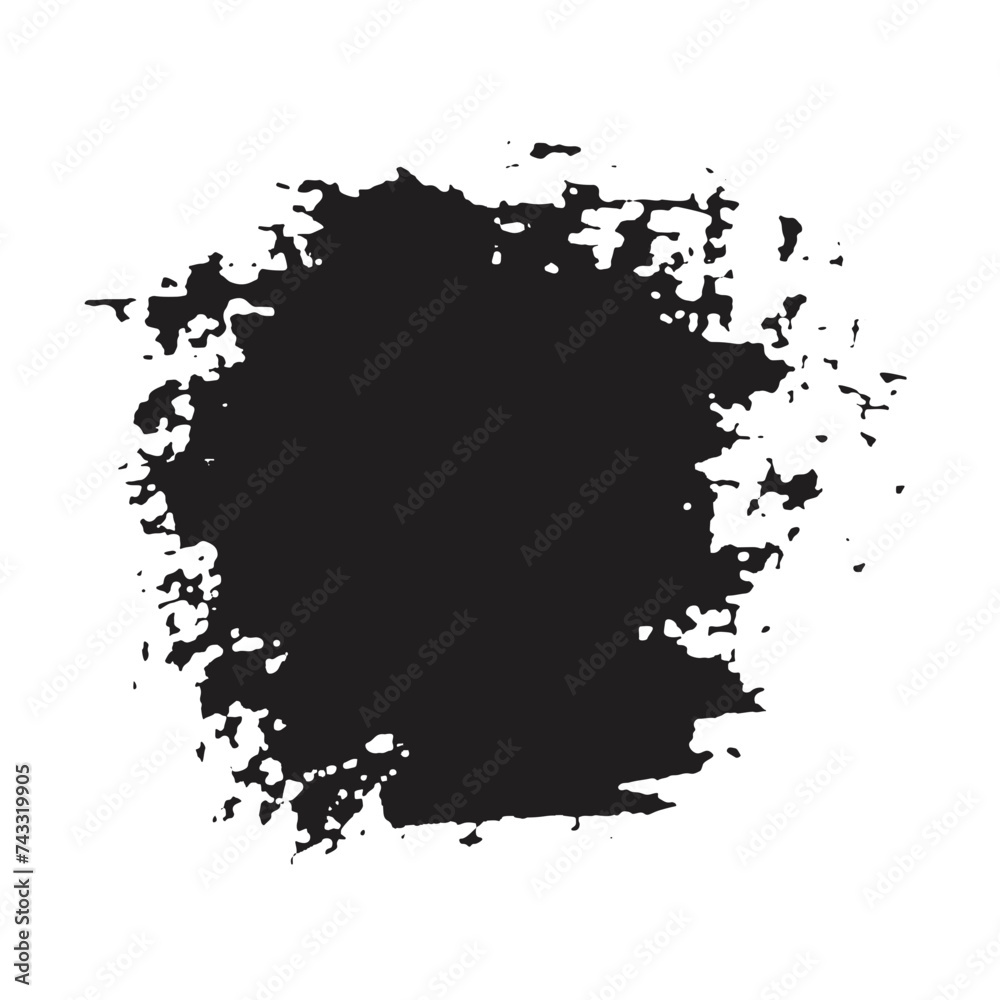 Black ink brush strokes and paint brush template with grunge splashes. Vector set black ink brush strokes. Dirty artistic design element. Grunge splashes, dirt stains, brush with drip stains. Vector i