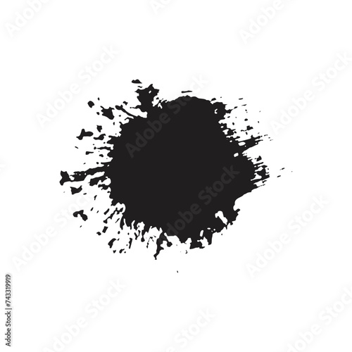 Black ink brush strokes and paint brush template with grunge splashes. Vector set black ink brush strokes. Dirty artistic design element. Grunge splashes, dirt stains, brush with drip stains. Vector i