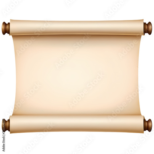 Empty open parchment scroll on white transparent background, AI-generated (PNG), flat vector Illustration design
