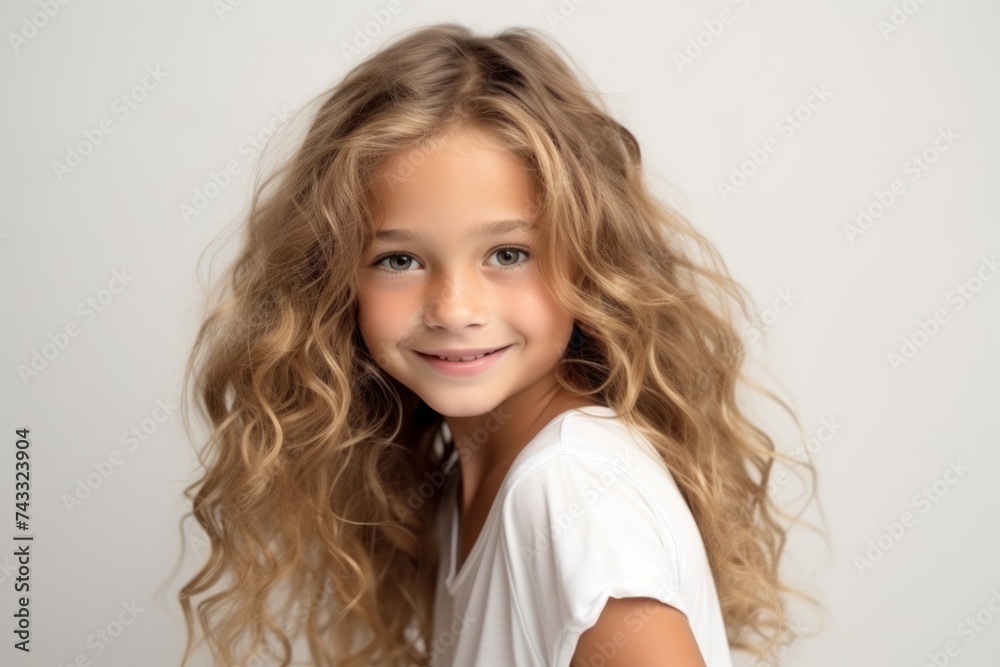 Portrait of a beautiful little girl with long blond curly hair. Portrait of a beautiful little girl with long blond curly hair.