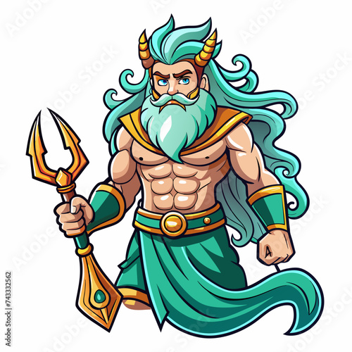 Poseidon ,Sticker Style, Full body, white background