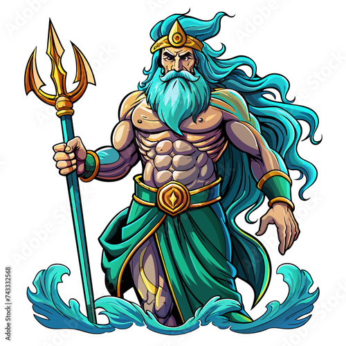 Poseidon ,Sticker Style, Full body, white background