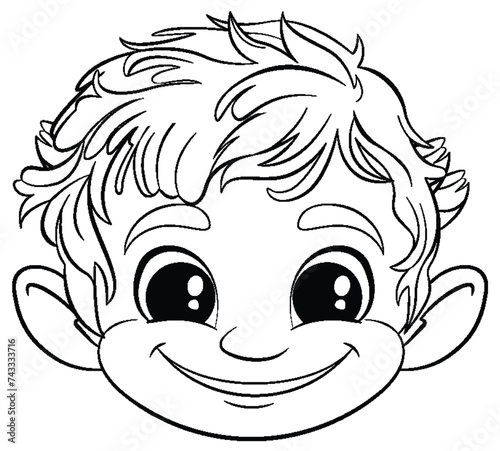 Black and white line art of a happy boy's face.