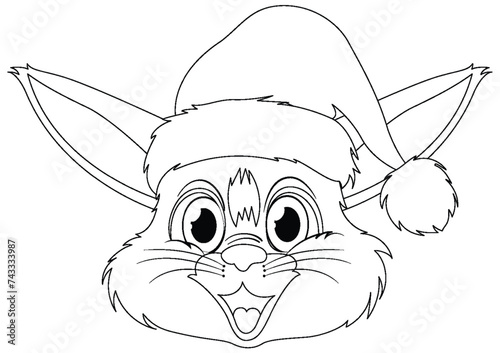 Black and white drawing of a cheerful rabbit.
