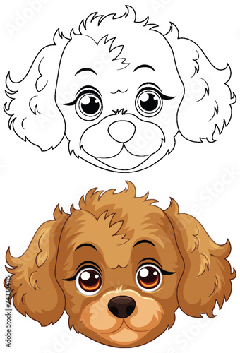 Vector illustration of two adorable cartoon dog faces.