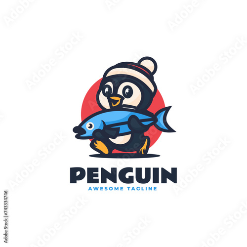 Vector Logo Illustration Penguin Mascot Cartoon Style.