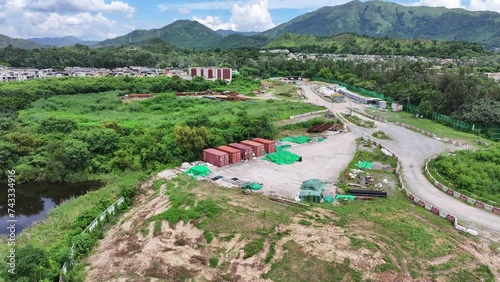 Marshes Nature Reserve wetland Countryside in New Territories Hong Kong Northern Metropolis Development, Drone Aerial Skyview of Fish Pond in Nam Sang Wai San Tin Ngau Tam Mei Mai Po Lok Ma Chau Yuen  photo