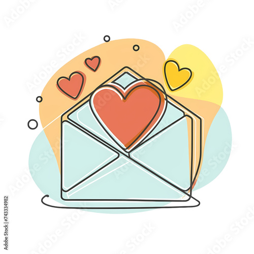 Mimimalist colorful love letter with a red hearts, clean design. Transparent background. photo