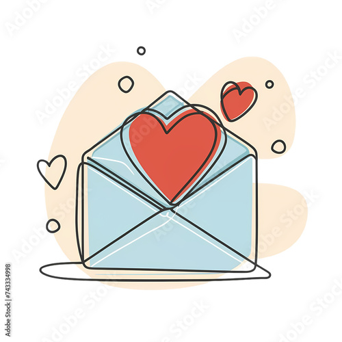 Mimimalist colorful love letter with a red hearts, clean design. Transparent background. photo