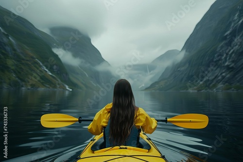Solitary Kayaking Adventure in Misty Fjord © Bijac