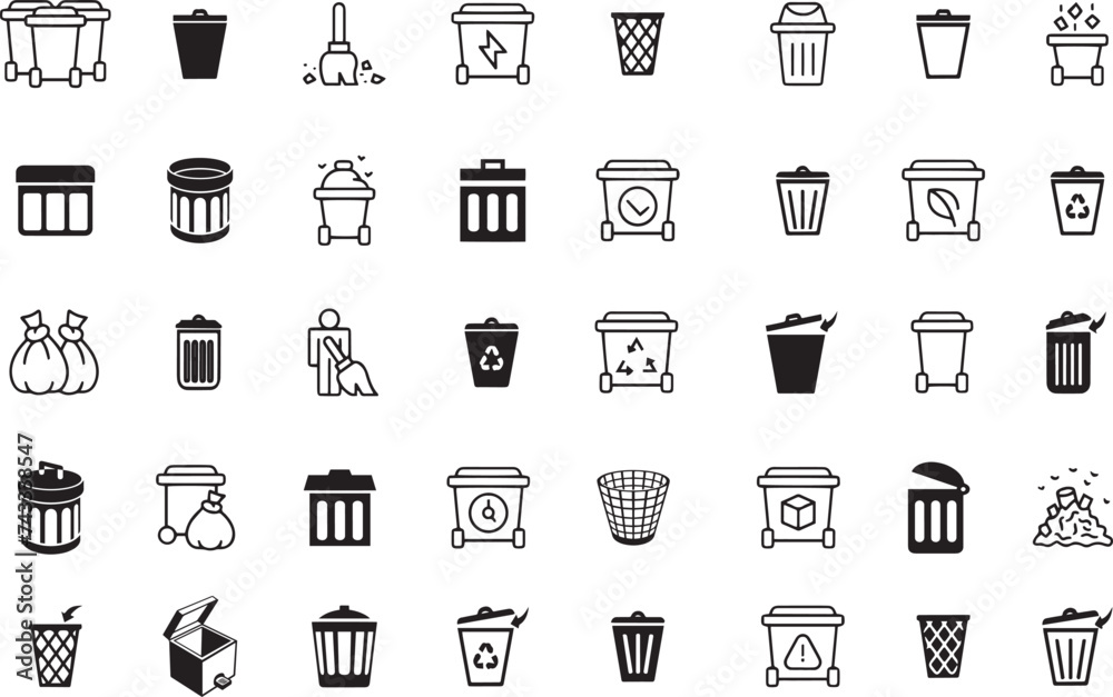 trash can icon and recycle icons set, trash bin, vector illustration