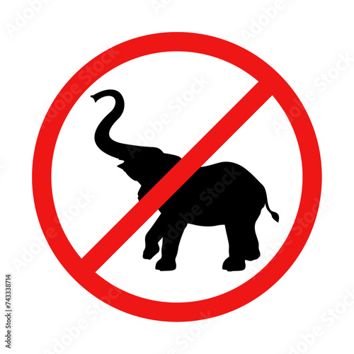 No Elephant Sign on White Background