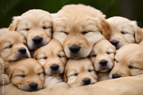 Newborn Golden Shepherd Puppies Sleeping Adorably With Watchful Mother