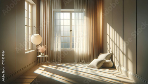 Luxury interior space with large windows and beautiful lights