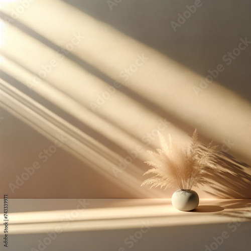 Minimalist modern background with soft sunlight coming from window