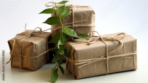 Wallpaper Mural A gift wrapped in paper and string decorated with leaves. Torontodigital.ca