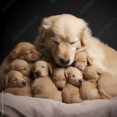 Newborn Golden Shepherd Puppies Sleeping Adorably With Watchful Mother