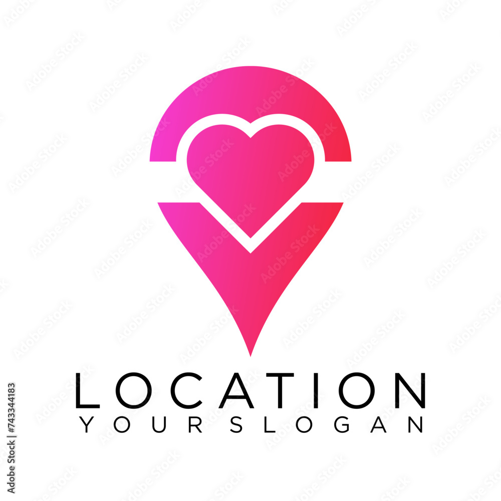 pin love location logo with heart and map