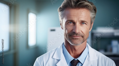 Handsome doctor looking at the camera. Scientist face portrait