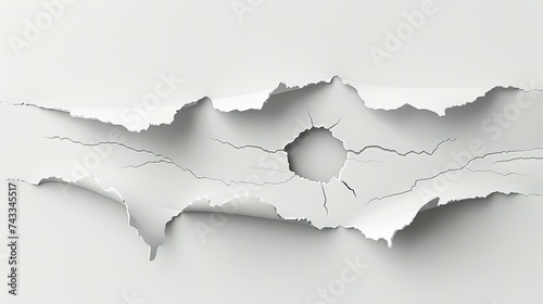 Paper hole with torn edges design template. Royalty high-quality free stock image of elongated torn paper fragments isolated on white background  hole in the sheet of torn paper fragments overlay