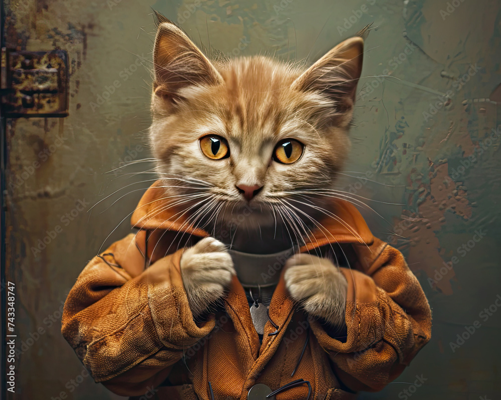 Humorous animal mugshot with a backdrop of scratches playful take on pets turning homes into prisons Humorous animal mugshot with a backdrop of scratches playful take on pets turning homes into prisons