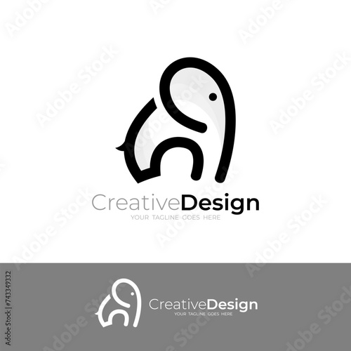 Elephant logo with simple , line style design vector, animal zoo