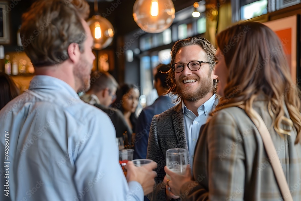 Friends Laughing and Socializing at a Networking Event Friends Laughing and Socializing at a Networking Event