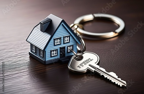 Keychain with house-shaped keys symbolizing real estate and property management -