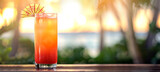 Refreshing bahama mama cocktail in tropical paradise with copy space