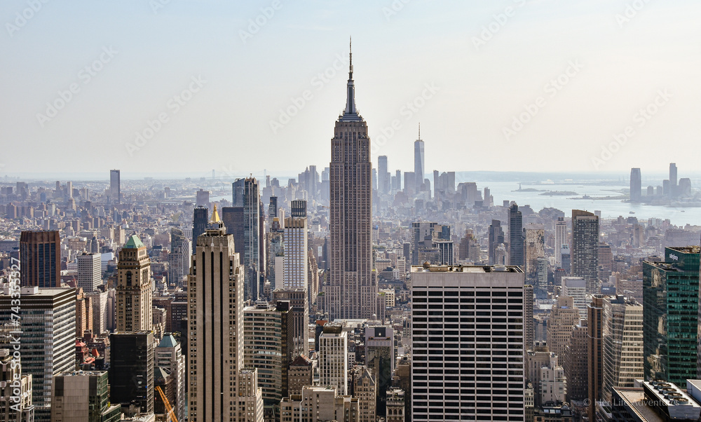 Empire State Building and New York City Skyline in color. New York, USA