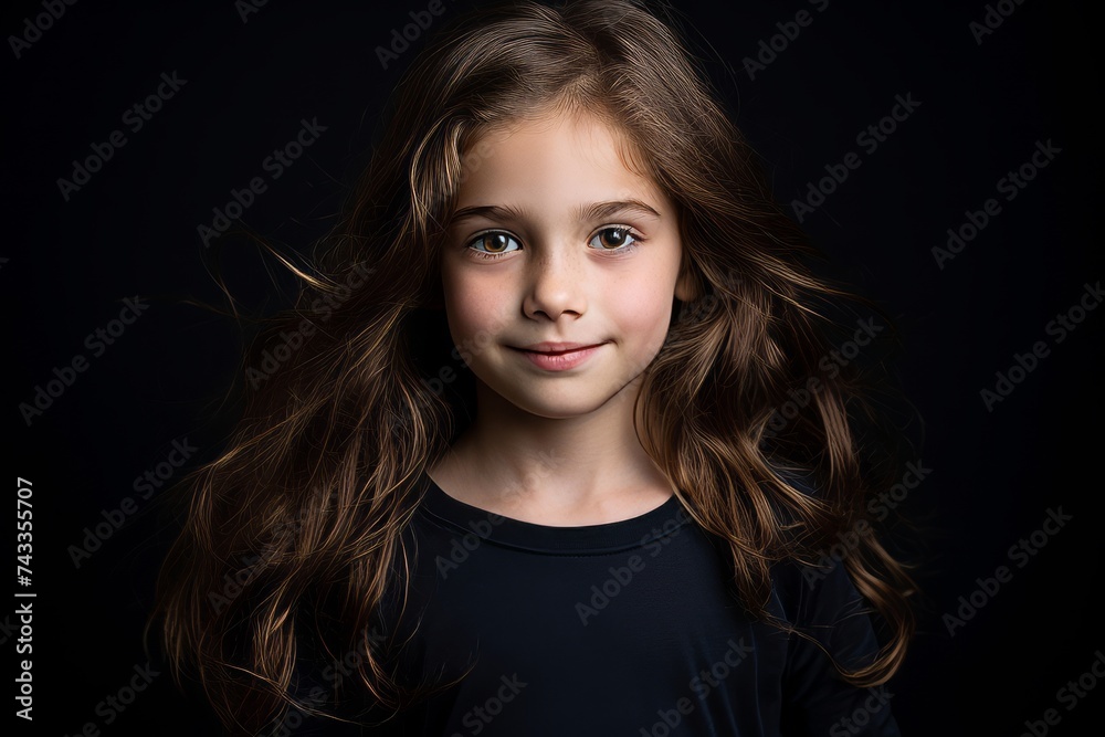 Portrait of a cute little girl with long hair on a black background Portrait of a cute little girl with long hair on a black background
