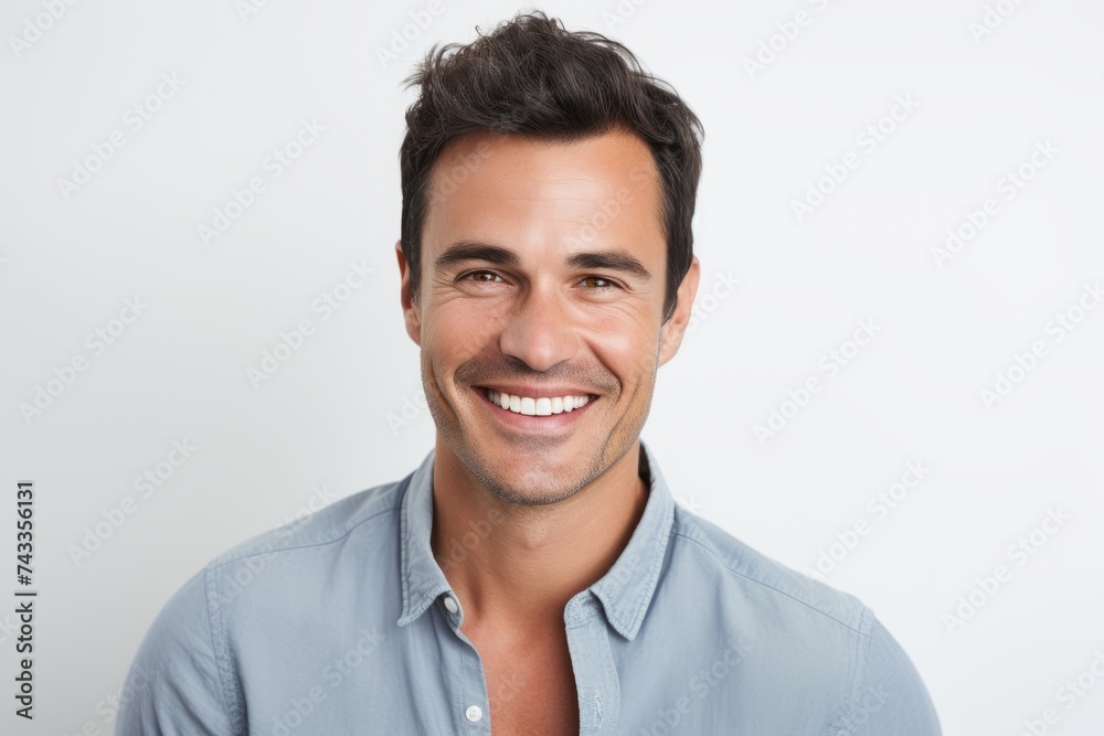 Portrait of a handsome young man smiling while standing against white background Portrait of a handsome young man smiling while standing against white background
