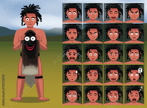 Native American Iroquois Man Cartoon Emotion faces Vector Illustration