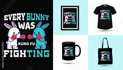 Easter kung fu bunny t-shirt design vector