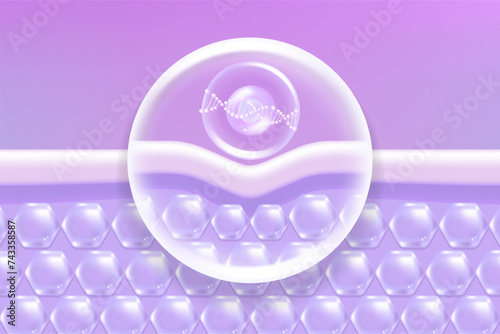 Hyaluronic acid and Niacinamide hair and skin solutions ad, purple collagen serum drops into skin cell with cosmetic advertising background ready to use, illustration vector.
