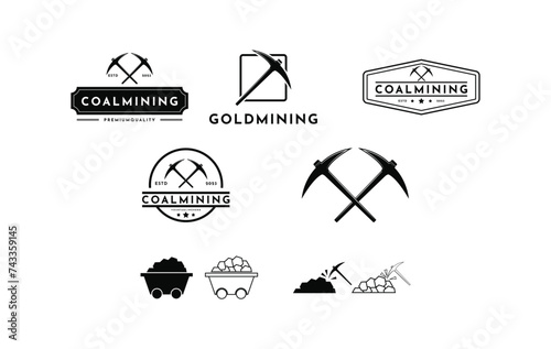 Mine miner logo design vintage retro style, coal mining logo design set collection