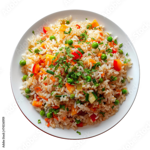 rice with vegetables isolated on white. 