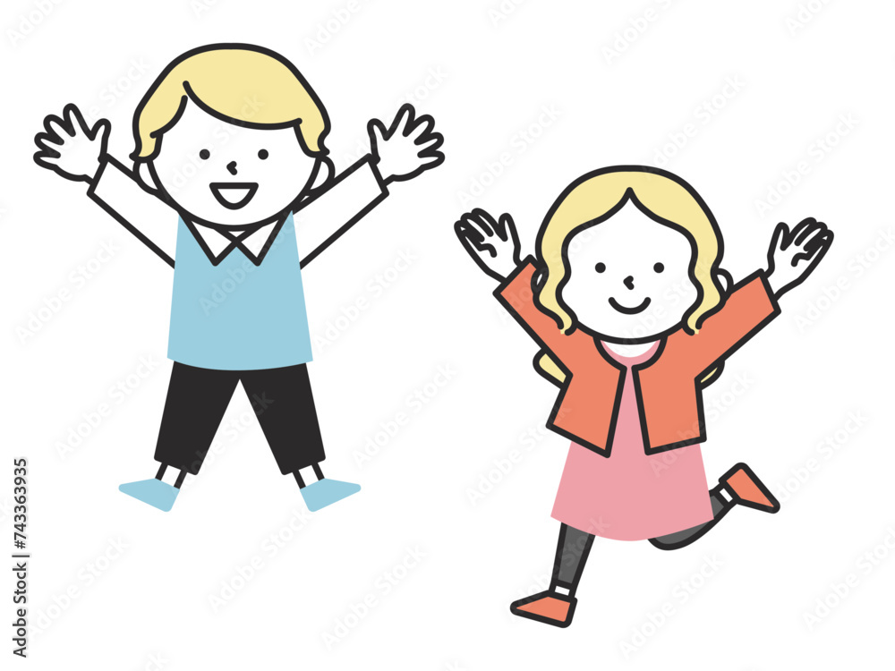 笑顔で元気にジャンプするかわいい金髪の子供たち