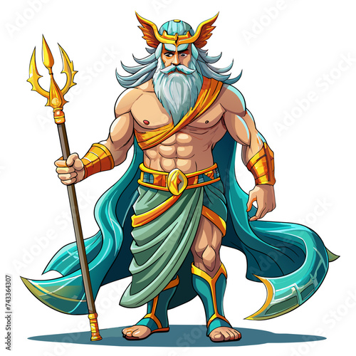 Poseidon , cute God, real print Style, Full body, white background