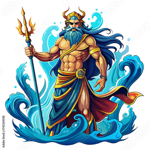 Poseidon , cute God, real print Style, Full body, white background