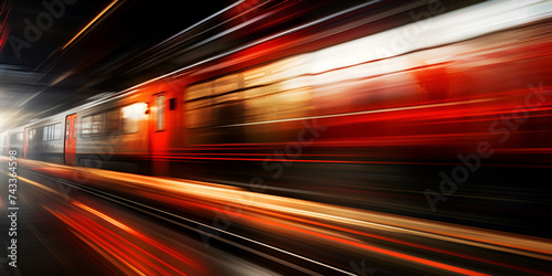 fast moving train at night, Fast motion of city train at night time, Abstract dynamic speed light trails with long exposure in an urban environment, Generative AI